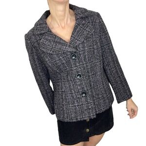 Laura Petites purple grey black tweed tailored wool blend jacket blazer 14